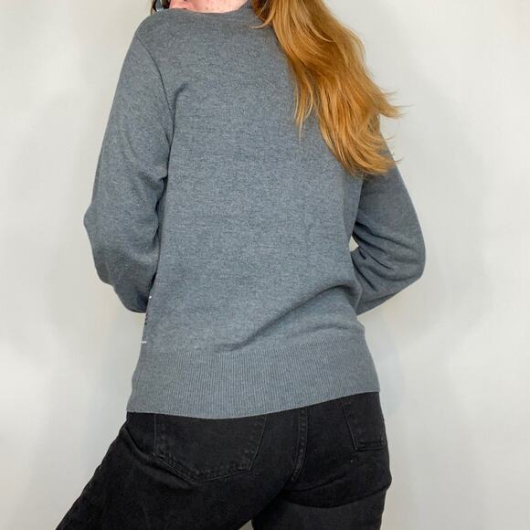 Vintage Y2K Dressbarn Large Gray & White Plaid Stripe Mockneck Sweater - Picture 8 of 11